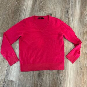 Quince 100% Cashmere V Neck Sweater Vibrant Pink Size M